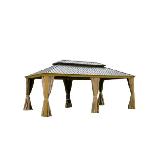 DSVIMOY 14'x20' Patio Hardtop Gazebo with Double Roof and Netting, Large Pavilion Gazebo for Patio Deck Garden, Yellow, 233.76"*165.6"*126.42" image {5}