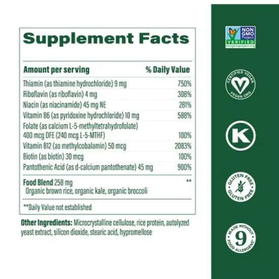 MegaFood Balanced B Complex Vitamins, Vitamin B6, Vitamin B12 & Biotin, Vegan - 90 Tablets image {3}