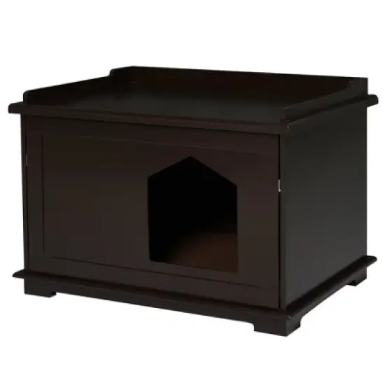 PawHut Wooden Cat Litter Box Covered Mess Free End Table Hideaway Storage Cabinet, Brown image {3}
