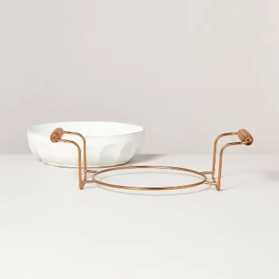 3qt Oven-to-Table Fluted Stoneware Round Baking Dish with Cradle Carrier Cream - Hearth & Hand&trade; with Magnolia image {2}