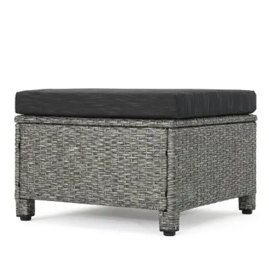 Puerta 2pk Outdoor Wicker Ottomans with Cushions - Black/Dark Gray - Christopher Knight Home image {5}