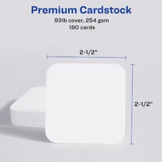 Avery Clean Edge Printable Square Cards with Sure Feed Technology, Rounded Corners, 2.5" x 2.5", White, 180 Blank Cards for Inkjet Printers (35702) image {4}
