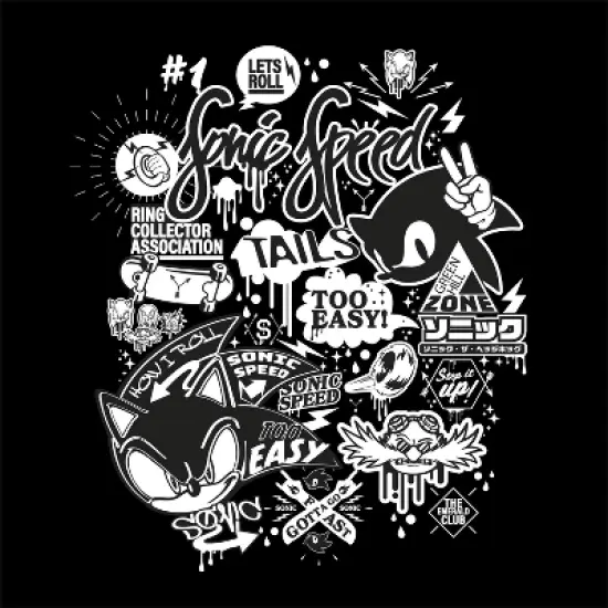 Bioworld Sonic The Hedgehog "Let's Roll" Monochrome Street Art Youth Black Crew Neck Sweatshirt image {1}