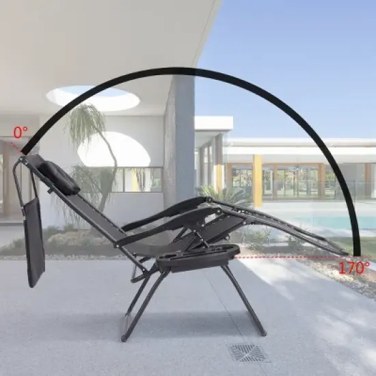 Costway Folding Recliner Zero Gravity Lounge Chair W/ Shade Canopy Cup Holder Black image {1}