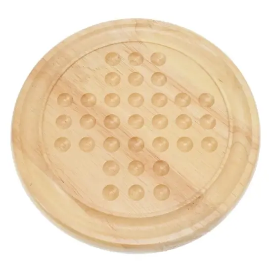 WE Games Solid Wood Solitaire with Blue Glass Marbles - 9 in. Diameter image {4}