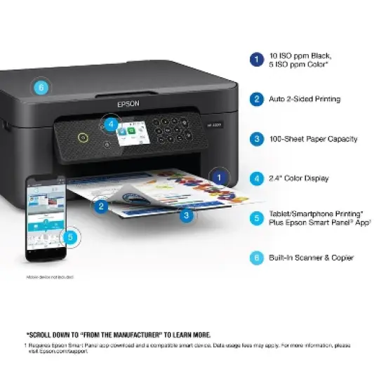 Epson Expression Home XP-4200 Wireless Color Inkjet All-in-One Printer, Copier, Scanner - Black: Up to 47.2" Document Compatible image {3}
