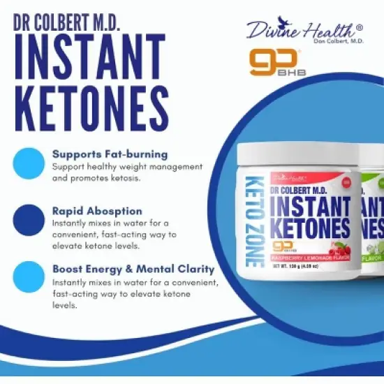 Instant Ketones Powered by goBHB Drink Mix Powder - Sugar Free Iced Limeade Flavor Divine Health by Dr. Colbert - 4.59oz image {3}