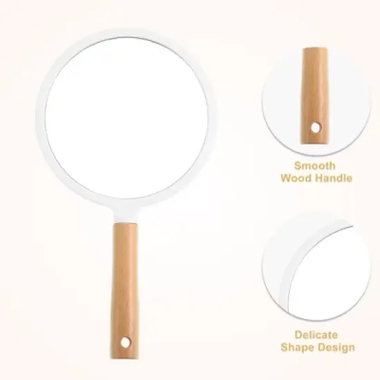 Unique Bargains Handheld Portable Wood Handle Vanity Cosmetic Makeup Mirror 1 Pc image {2}