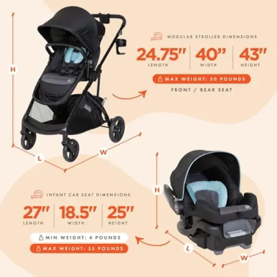 Baby Trend Modular Stroller Sonar Switch Travel System with Ally Infant Car Seat with Parent-Facing, Forward-Facing Configurations, Desert Blue image {2}