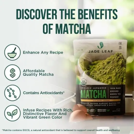 Jade Leaf Matcha Organic Culinary Grade Matcha 100% Pure Ground Green Tea Powder - 1lb image {2}