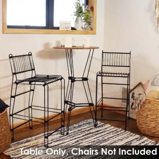 Sunnydaze Indoor Modern Furniture Steel Wire Bar Table with Faux Woodgrain Tabletop - Brown image {7}