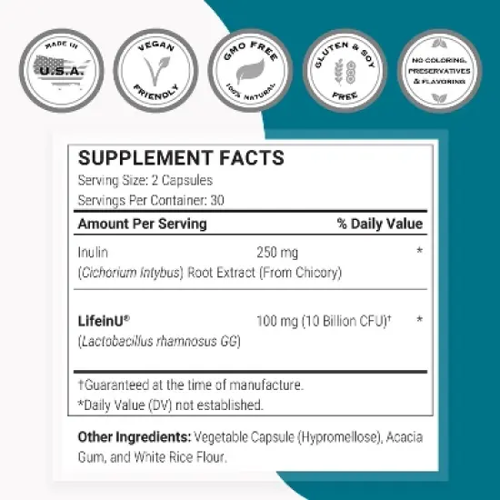 SuperSmart Lactobacillus Rhamnosus GG 10 Billion CFU per Day (LGG Probiotic with Inulin) | Non-GMO & Gluten Free - 60 Delayed Release Capsules image {3}