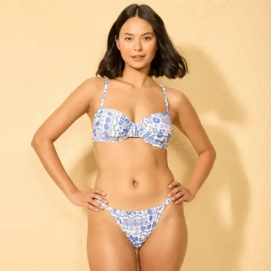 Women's Low-Rise Extra High Leg Adjustable Coverage Bikini Bottom - Wild Fable&trade; Blue/Cream Floral Print image {2}