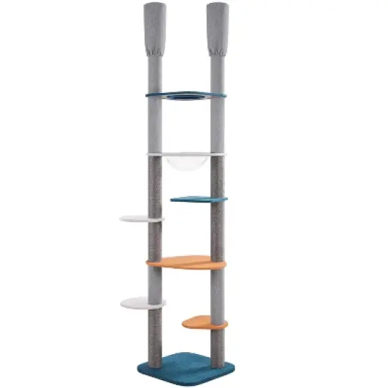 Yaheetech 8-8.6FT Adjustable Floor-to-Ceiling Cat Tree, Blue/Orange image {7}