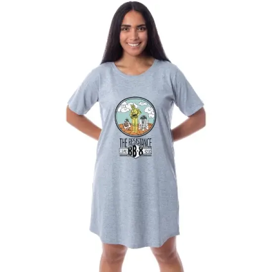 Star Wars Womens' R2-D2 C-3PO BB-8 Resistance Nightgown Sleep Pajama Shirt Grey image {3}