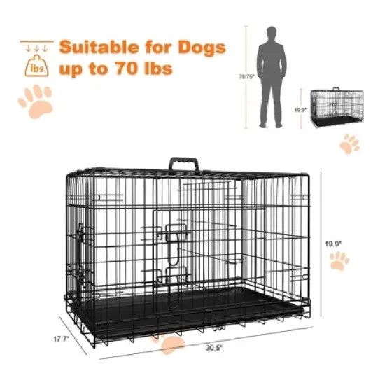 Foldable Metal Dog Enclosure with Divider and Leak-Proof Tray, Dual-Door Wire Cage for Indoor, Outdoor, and Travel Use image {5}