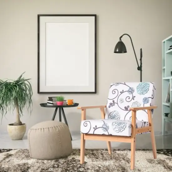 Tangkula Accent Armchair Fabric Upholstered Lounge Chair with Wooden Legs Grey/Navy/Yellow image {2}