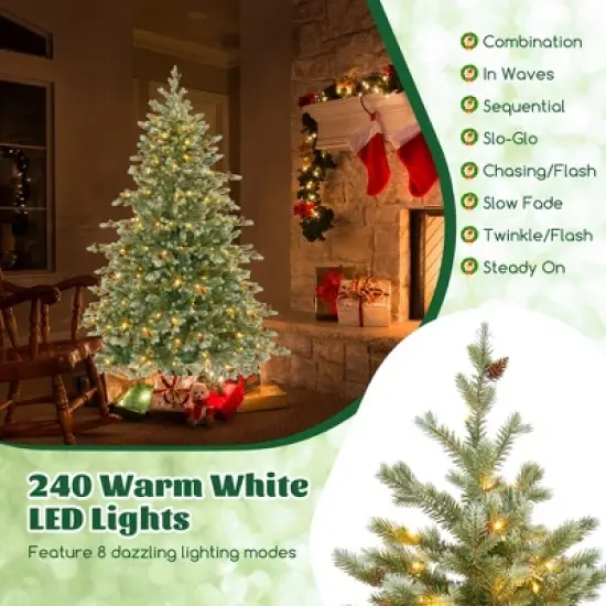 Costway 6/7/8 FT Artificial Christmas Tree with 590 Branch Tips 240/340/410 Warm White LED Lights image {6}