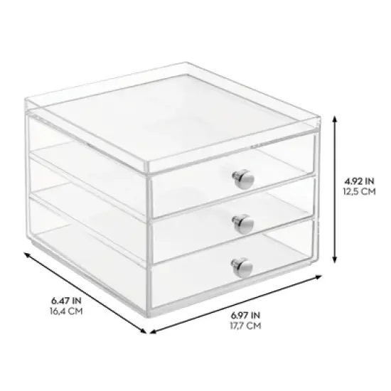 iDESIGN Plastic Slim 3-Drawer Desk Organization Set Clear: Desk Organizer Drawers for Art & Stationery, 7" x 6.5" x 5" image {5}