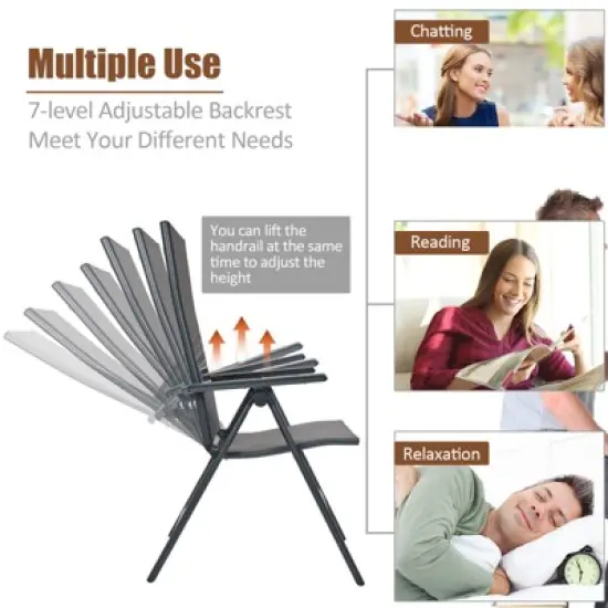 Costway 3PCS Bistro Set Folding Adjustable Chairs Square Glass Table Garden image {7}