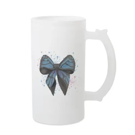 Elanze Designs Freezable Beer Stein Mug With Thumb Grip Handle, 16 Ounce Frosted Glass, Blue Monarch Bow image {1}