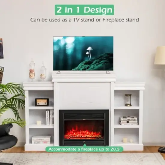 Costway 70'' Fireplace TV Stand Modern Media Entertainment Center Bookcase White\Black image {4}