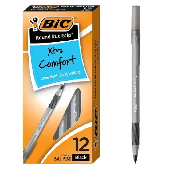 BIC Xtra Comfort Round Stic Grip Ballpoint Pens Medium Point Black Ink 382241 image {8}