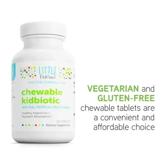 DaVinci Labs Chewable Kidbiotic - Kids Probiotics to Support Healthy Gut, Brain Health and Immunity* - Tropical Fruit Flavor - 90 Chewable Tablets image {4}