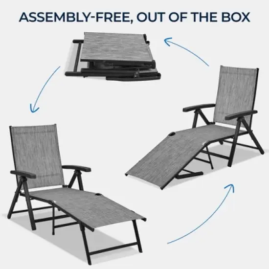 Yaheetech 2pcs Outdoor Chaise Lounge Portable Texteline Bed image {3}