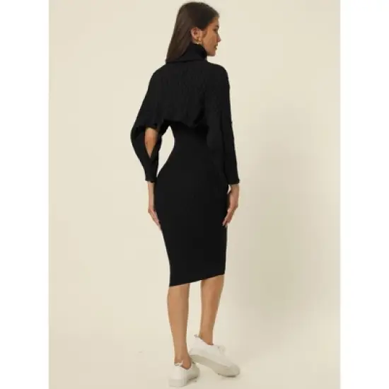 Seta T Women's Spring Fall 2 Piece Outfits Knitted Long Sleeve Turtleneck Sweaters with Tank Bodycon Midi Sweater Dress Set image {3}