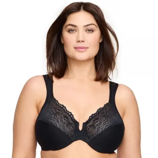 Glamorise Womens Low Cut WonderWire Lace Underwire Bra 1240 Black image {5}