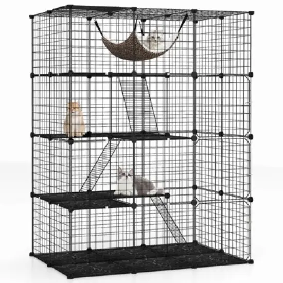 Costway 4 Tier Cube Cat Cage with Comfy Hammock, 3 Ladders, 4 Doors & 1 Sky Window image {10}