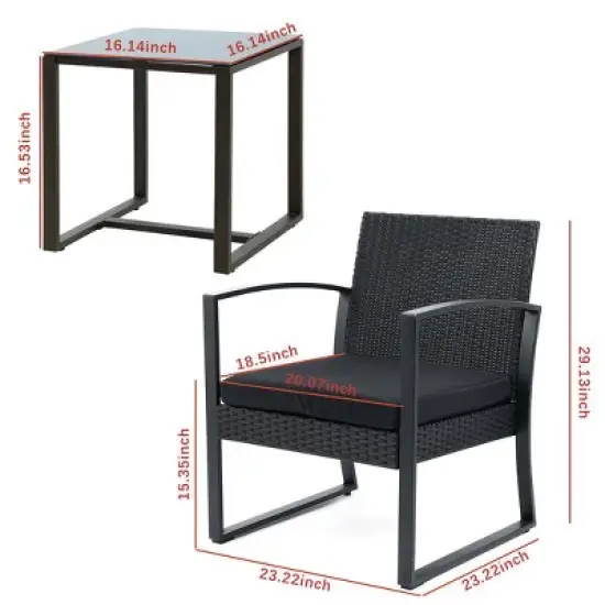 3 Pieces Outdoor Rattan Wicker Chairs With Cushions And Table image {6}