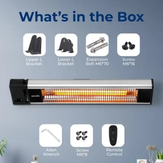 SereneLife 1500- Watt Aluminium Alloy Remote Control Ceiling and Wall Patio Heater with High Rated Aluminum Reflector image {6}