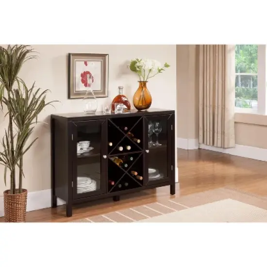 Kings Brand Furniture Wine Bar Cabinet for Liquor and Coffee Buffet, Sideboard with Storage Shelves, Espresso image {4}