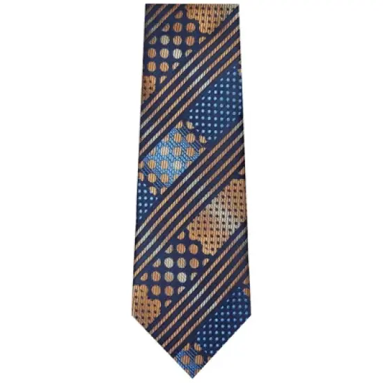 TheDapperTie Men's Navy Blue And Brown Stripes Necktie with Hanky image {1}