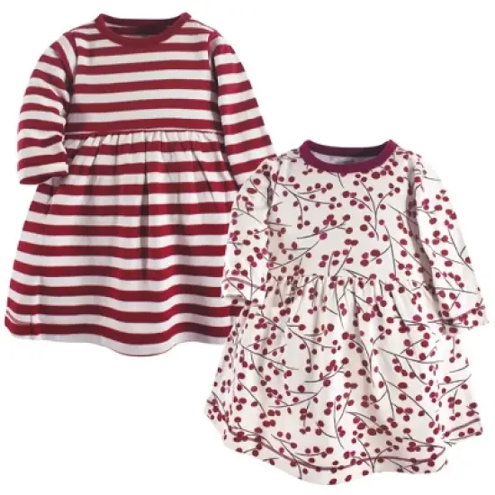 Touched by Nature Baby and Toddler Girl Organic Cotton Long-Sleeve Dresses 2pk, Berry Branch image {1}