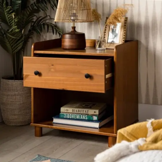 Set of 2 Katie Transitional Tray Top 1 Drawer Solid Wood Nightstands Caramel - Saracina Home image {8}