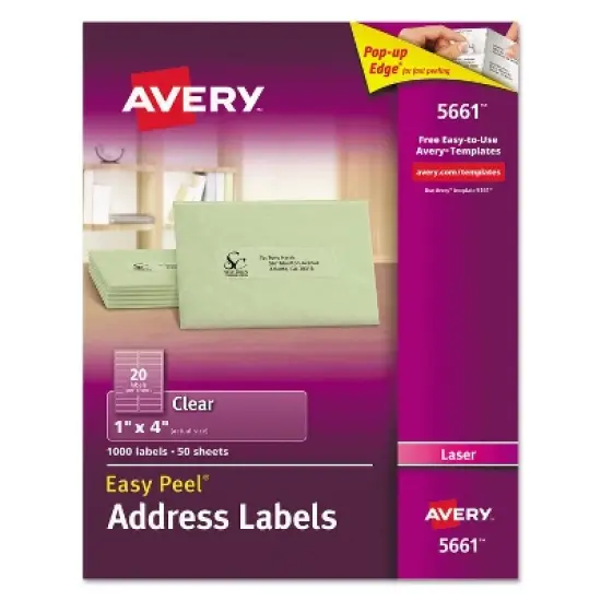 Avery Clear Easy Peel Address Labels Laser 1 x 4 1000/Box 5661 image {8}