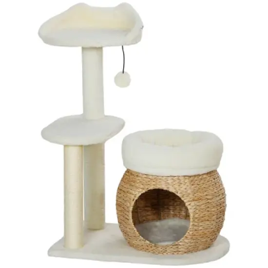 SKYONE Adjustable Height Floor-to-Ceiling Cat Tree with Scratching Posts, Condos, Hammocks & Toy image {8}