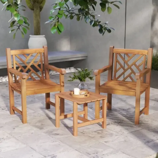 Tangkula Teak Wood Patio Dining Chair Outdoor Armchair w/ Slatted Seat & Solid Legs image {2}