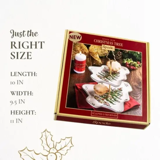 Spode Christmas Tree 2-Tiered Server, Tree-Shaped - Holiday Cupcake Stand, Dessert Display Set, Porcelain Serving Platter, 10" & 8", Dishwasher Safe image {6}