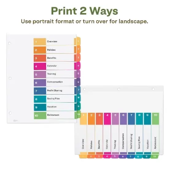 Avery Ready Index Customizable Table of Contents Asst Dividers 10-Tab Ltr 3 Sets 11082 image {7}