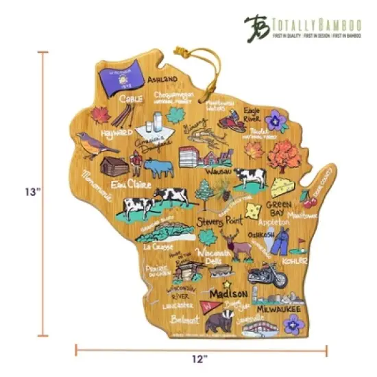 Totally Bamboo Wisconsin Fish Kiss Cutting Board: Lightweight Bamboo, Multicolored, 12"x13", Hand Wash, 1.68 lbs image {5}