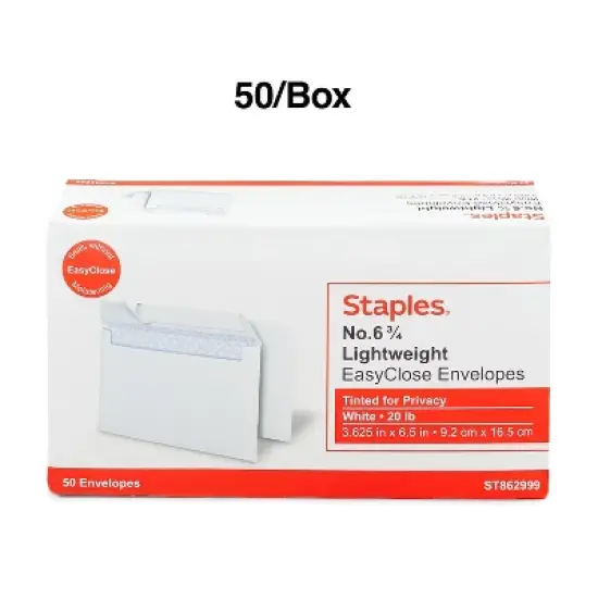 Staples Simply QuickStrip Security Tint #6 3/4 Env 3 5/8" x 6 1/2" White 50/BX 862999 image {3}