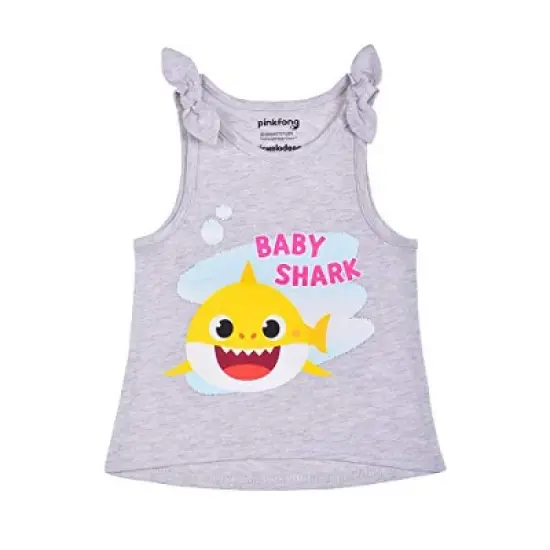 Nickelodeon Girl's 3-Pack Baby Shark Ruffle Sleeve Tee, Sleeveless Shirt and Casual Shorts Set For Toddlers image {2}