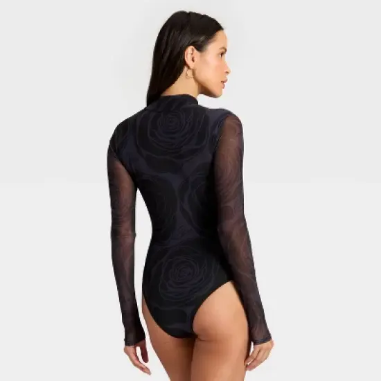 Latino Heritage Month Women's Selena Long Sleeve Bodysuit - Black Floral image {1}