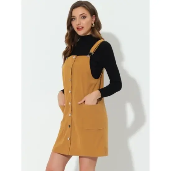 Allegra K Women's Adjustable Straps Button Down Pinafore Corduroy Overall Dress image {2}