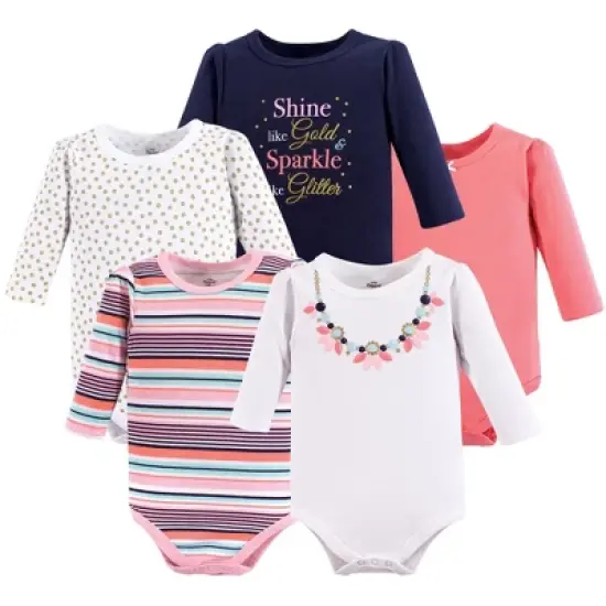 Little Treasure Baby Girl Cotton Long-Sleeve Bodysuits 5pk, Sparkle Necklace image {2}