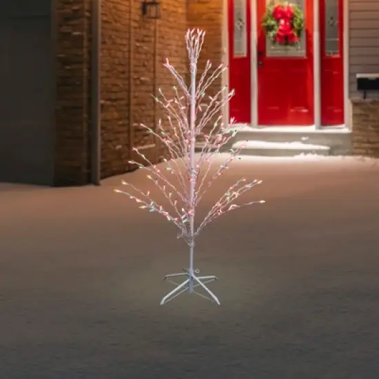 Northlight 4' Prelit Artificial Christmas Tree White Lighted Cascade Twig Outdoor Decoration - Multi-Color Lights image {2}